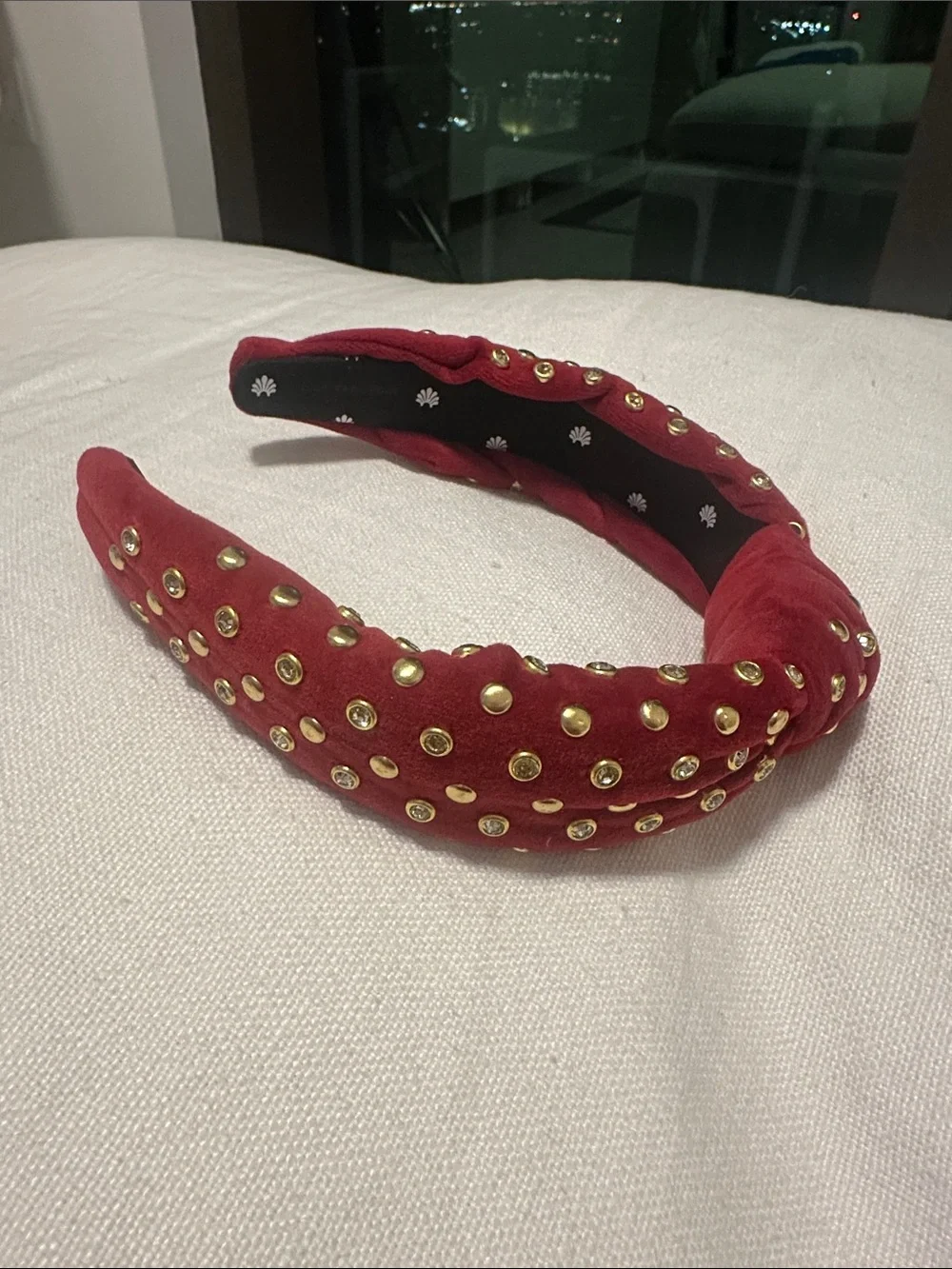 Lele Sadoughi Headband Red Velvet Gold and Crystal